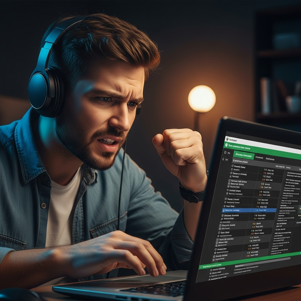 Người chơi cá cược theo dõi kèo bóng đá trực tuyến với nét mặt căng thẳng
